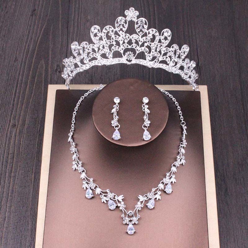 Bridal Rhinestone Crown Necklace Set Wedding Accessories