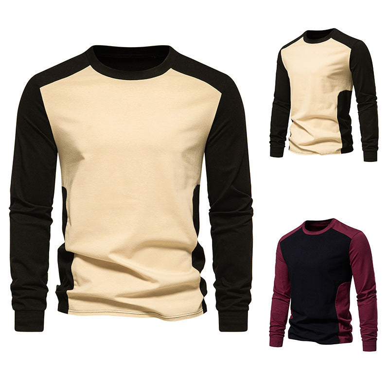 Autumn And Winter New Long Sleeve T-shirt Men's Base Shirt Matching Color Round Neck Sleeve Men's Long Sleeve T-shirt