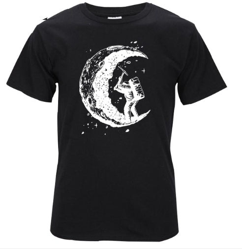 Digging The Moon Print Casual Mens O-neck T Shirts Fashion Men's Tops Men T-shirt Short Sleeve Men Tshirt